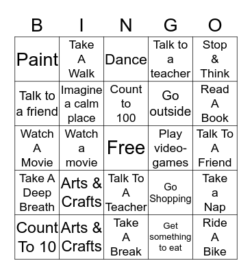 Coping Skills Bingo  Bingo Card