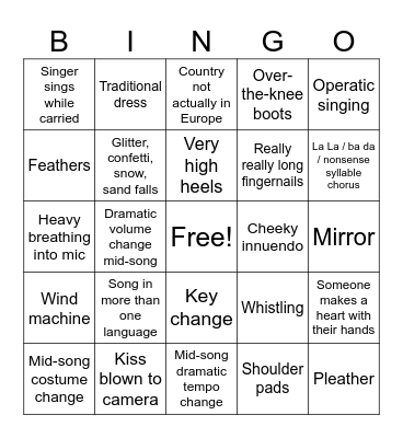 Eurovision Bingo Card