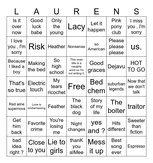 Lauren's Birthday bingo Card