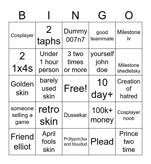 Forsaken bingo Card