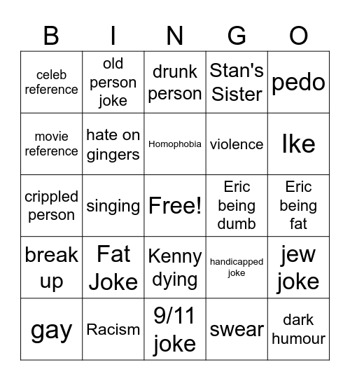 South Park Bingo! Bingo Card