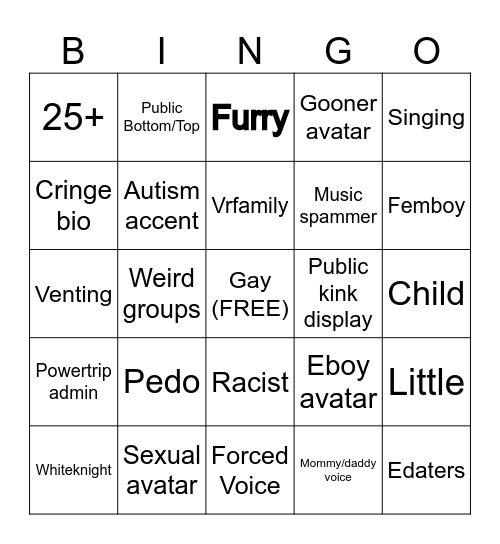 VRCHAT Bingo Card
