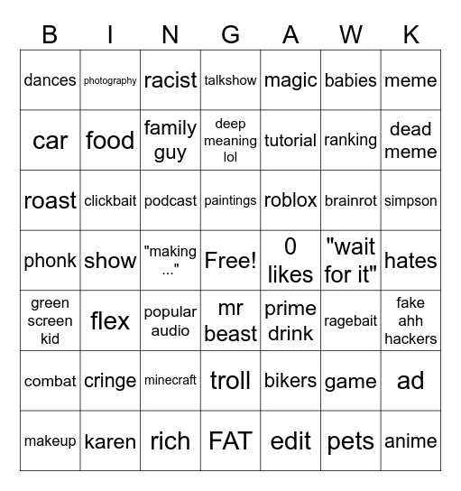 Untitled Bingo Card