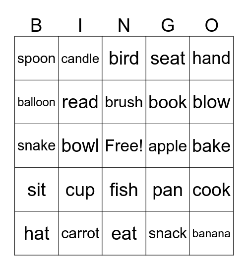 EASY ESL WORDS Bingo Card