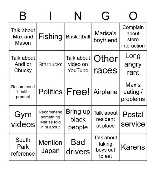 Pop Bingo Card