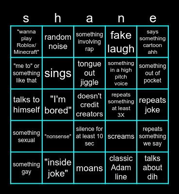 shane bingo Card