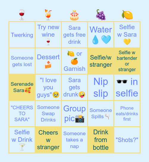 Sara’s Ciao To 20s🍋🍷 Bingo Card