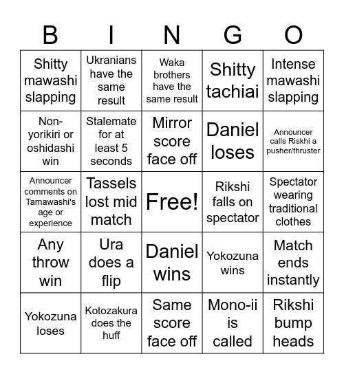 Sumo Bingo Card