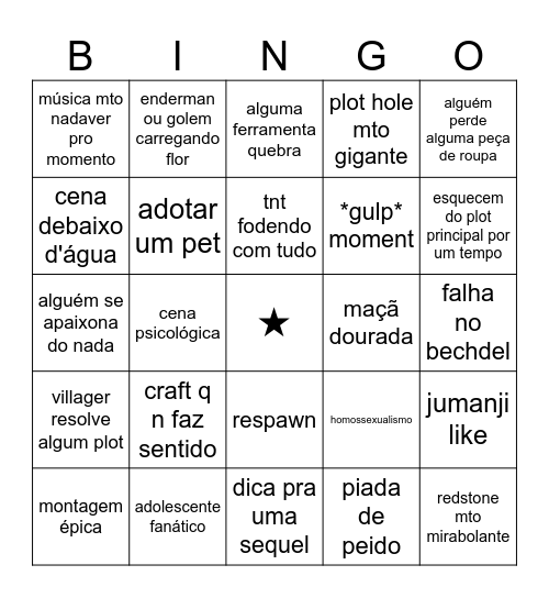 Um Filme Minecraft: Bingo Card