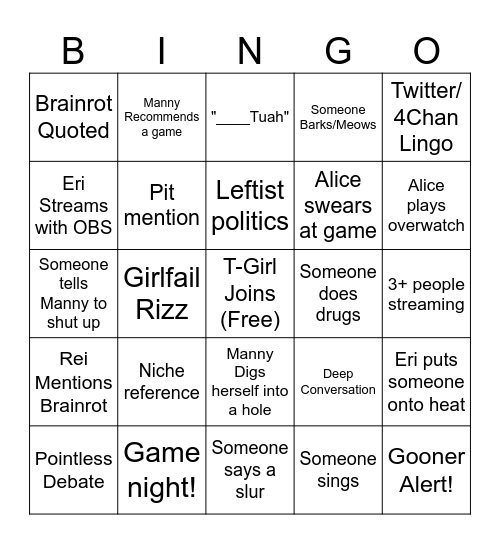 SharkFrot vc Bingo Card