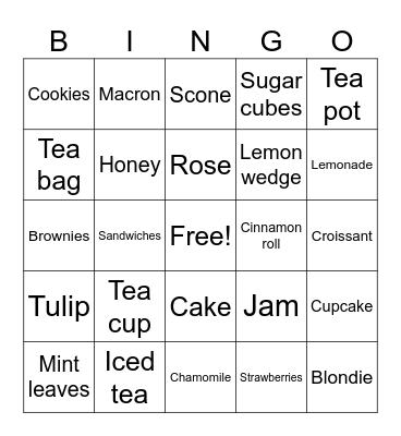 Tea party Bingo Card