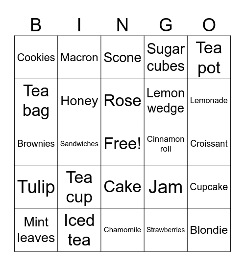 Tea party Bingo Card