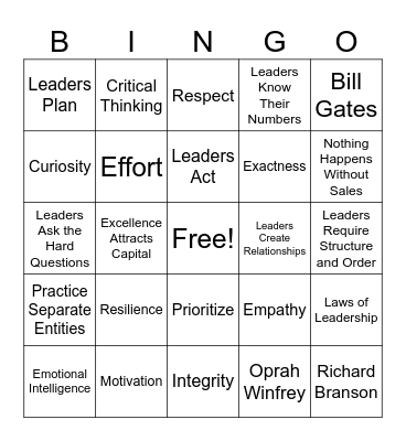 Entrepreneurship BINGO Card