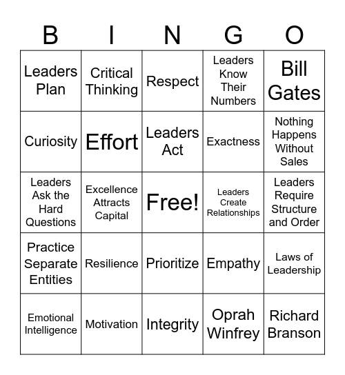 Entrepreneurship BINGO Card