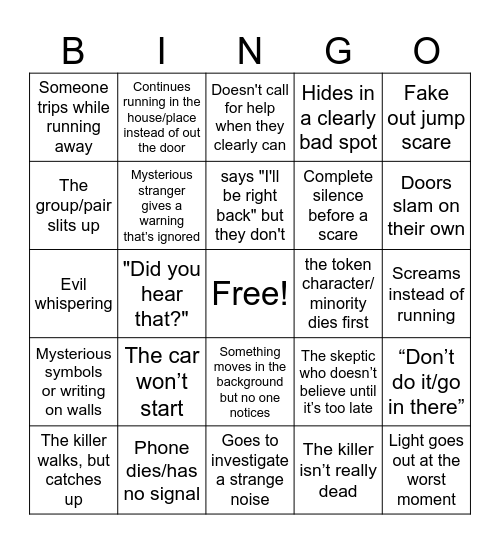 Horror Movie Clichés Bingo Card