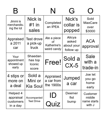 Sales BINGO Card