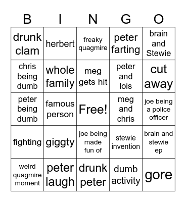 family guy funny moments Bingo Card