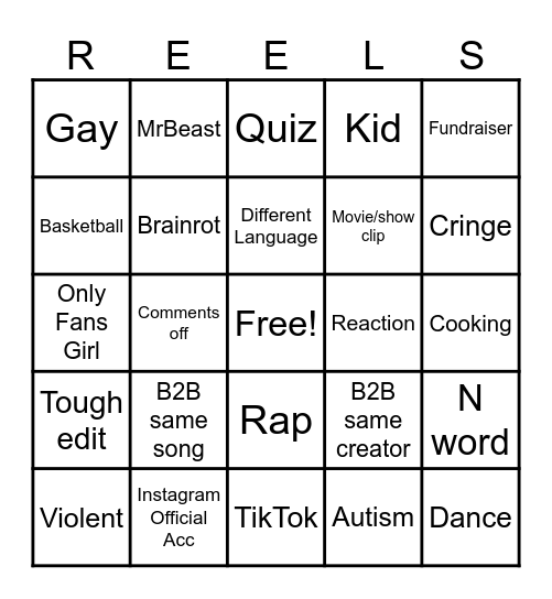 Reels Doom Scroll Bingo Card