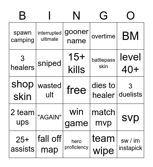 Marvel Rivals Bingo Card
