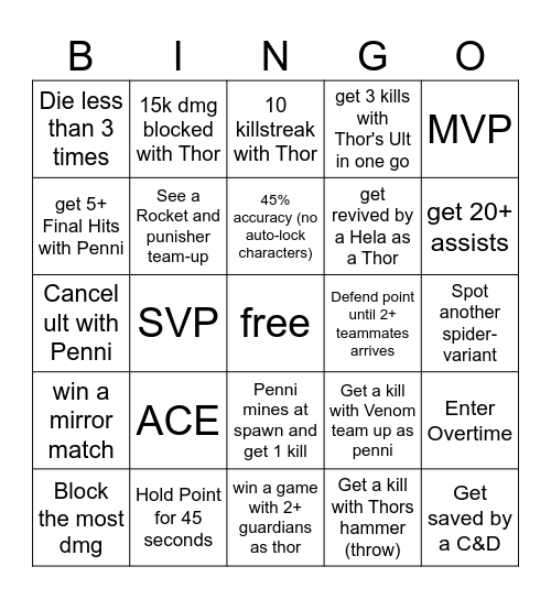 Marvel Rivals Bingo Card