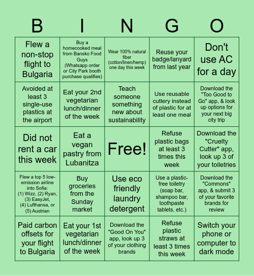 Sustainable Bansko Bingo - Nomadfest 2025 Bingo Card
