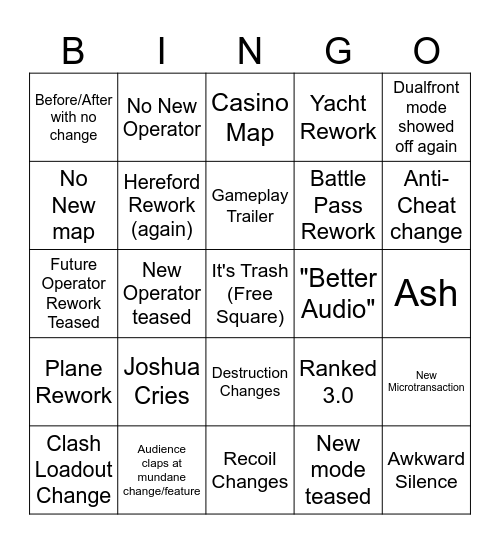 Siege X Reveal Bingo Card