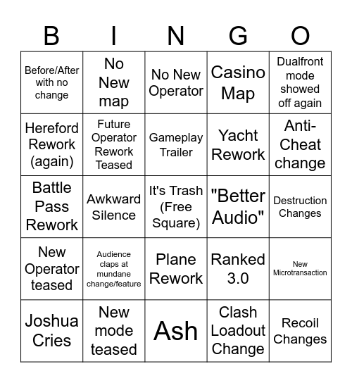 Siege X Reveal Bingo Card