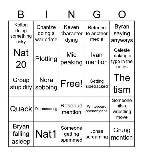 Dnd bingo! Bingo Card