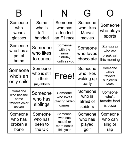 Human Bingo Card