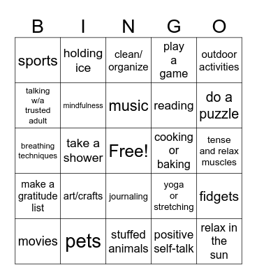Coping Skills Bingo Card