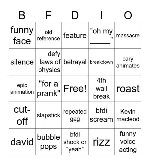 Bfdi Bingo Card