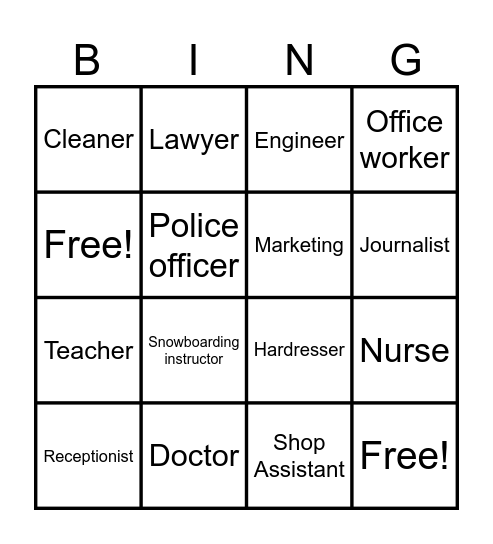 Jobs Bingo Card