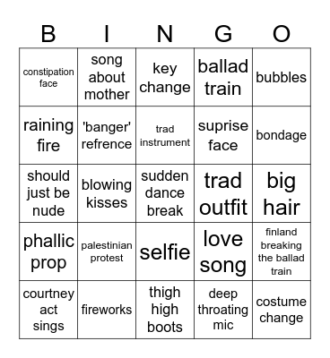 eurovision Bingo Card