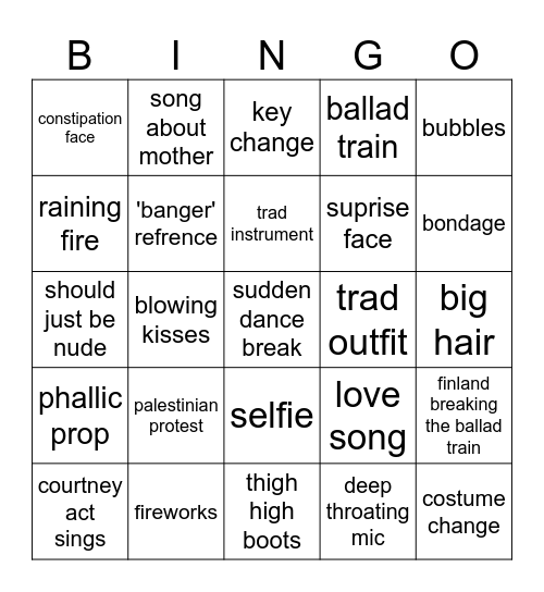 eurovision Bingo Card