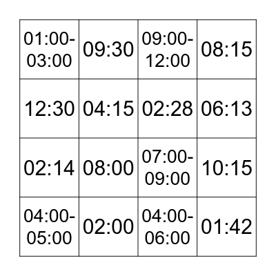 Time Bingo Card