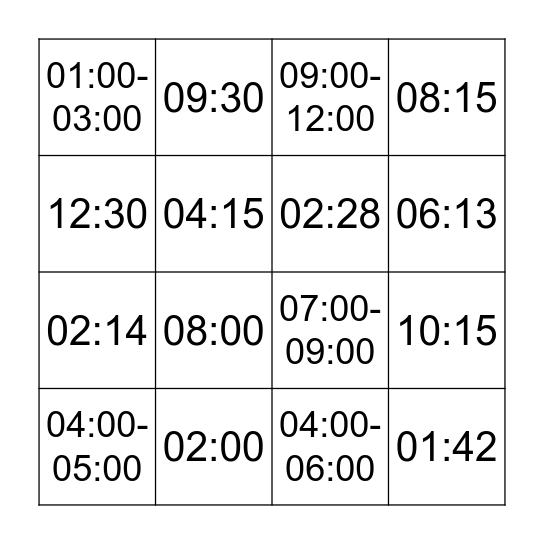 Time Bingo Card