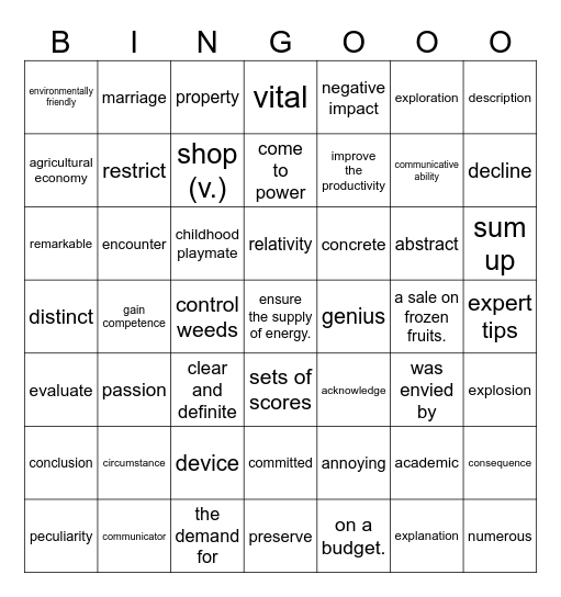 Untitled Bingo Card
