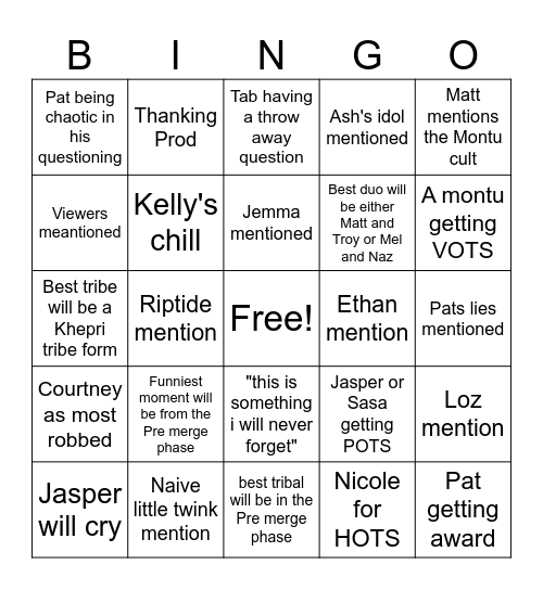 FTC + Awards Bingo Card