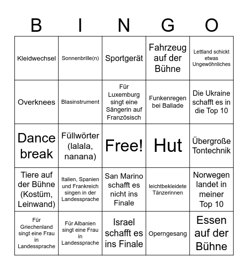ESC Bingo 2026 Bingo Card