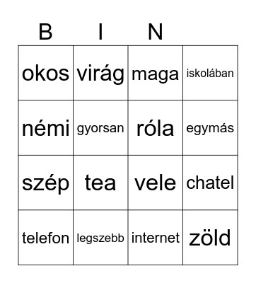 Szófajok Bingo Card