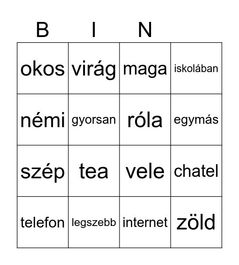 Szófajok Bingo Card