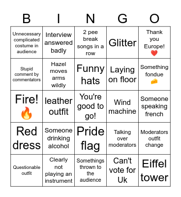Eurovision Bingo 2025 Bingo Card