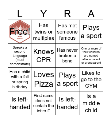 Get To Know MORE Lyrians Bingo Card