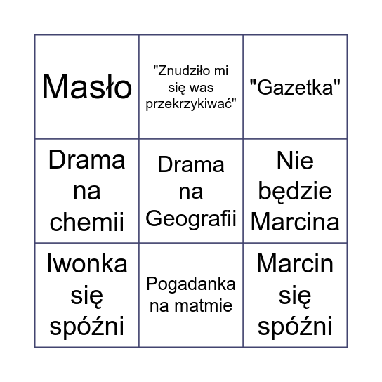Szkoła Bingo Card