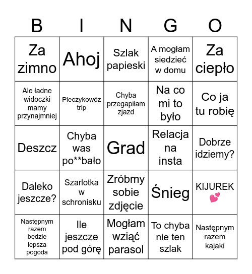 Wyjazd w góry Bingo Card