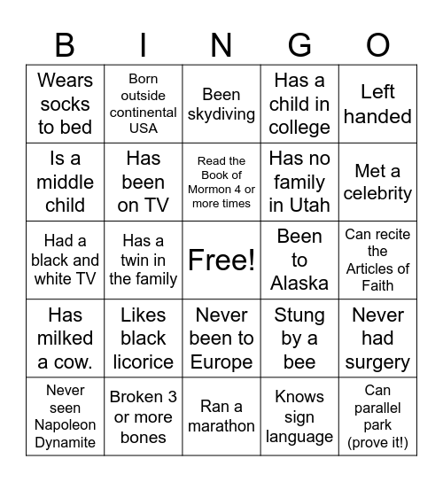 Tanglewood Ward Bingo Card