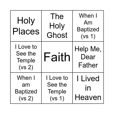 Singing Time Bingo Card