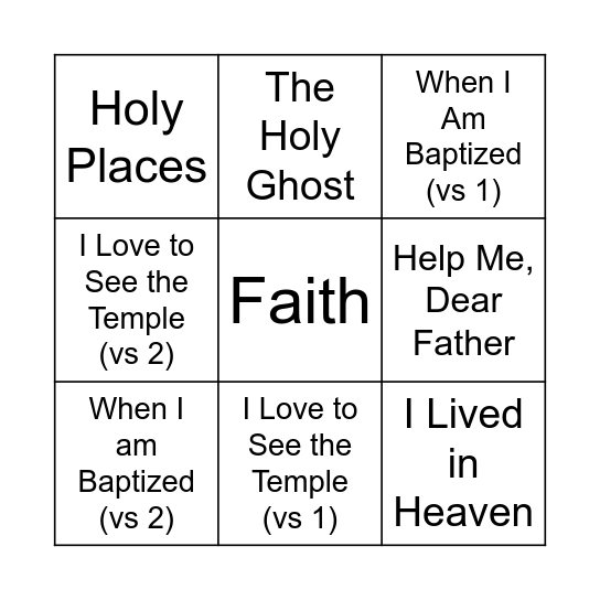 Singing Time Bingo Card