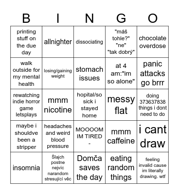 zden zkouškový Bingo Card