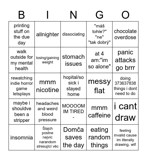 zden zkouškový Bingo Card